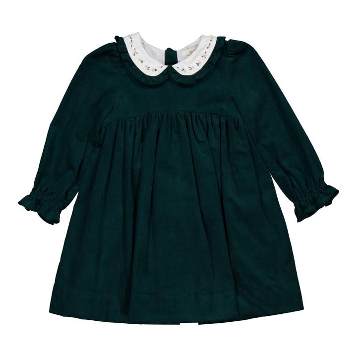 Gaïa, klänning i pinjegrön manchestersammet för wholesale av Kidiwi handmade