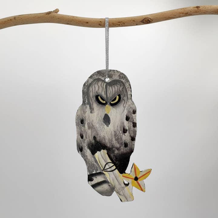 Upcycled Metal Ornament - Great Gray Owl for wholesale by Dandarah (Ships from USA)