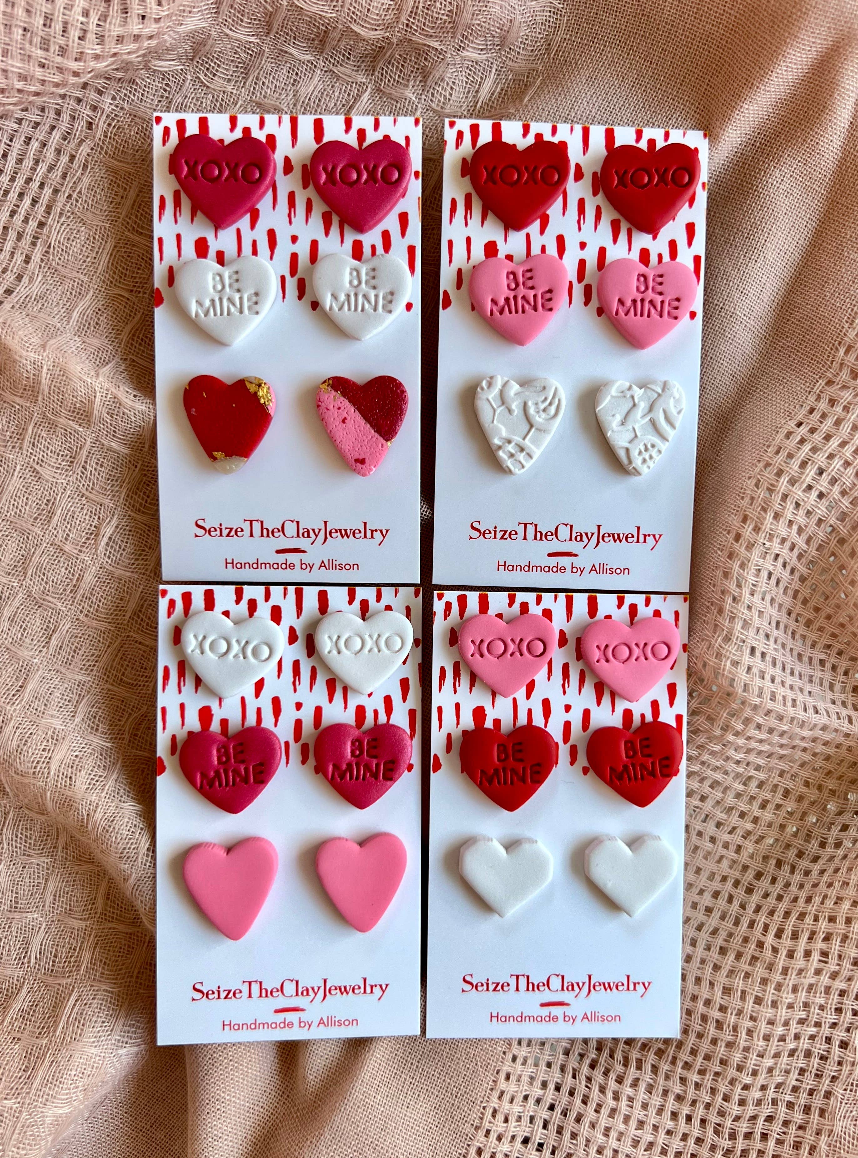 SeizeTheClayJewelry - Venta al por mayor Pendientes de botón/aretes de poste - Pendientes de arcilla en forma de corazón, pendientes de arcilla para el día de San Valentín2
