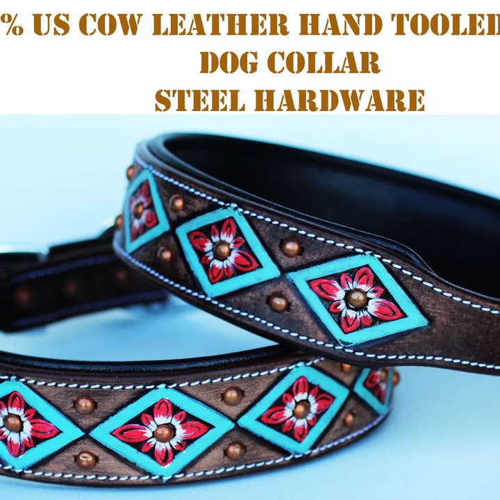 Collier pour chien et chiot en strass Crystal Western en cuir de vache 6020TR pour la vente par Challenger