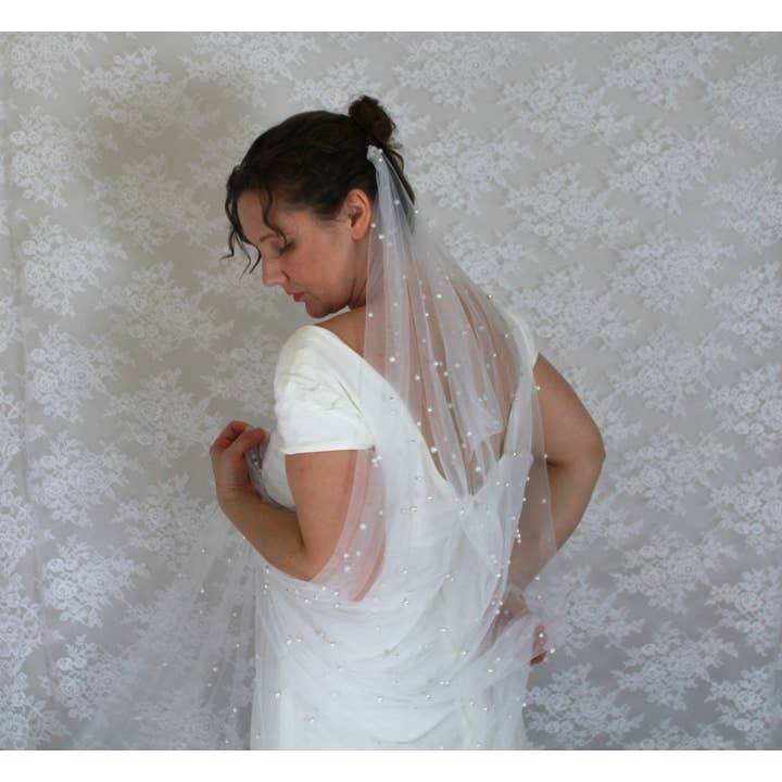 Rose Red Bridal - Vendita all'ingrosso Velo - Donna - Velo da sposa boho drappeggiato con perle//morbido velo in tulle inglese Wi4