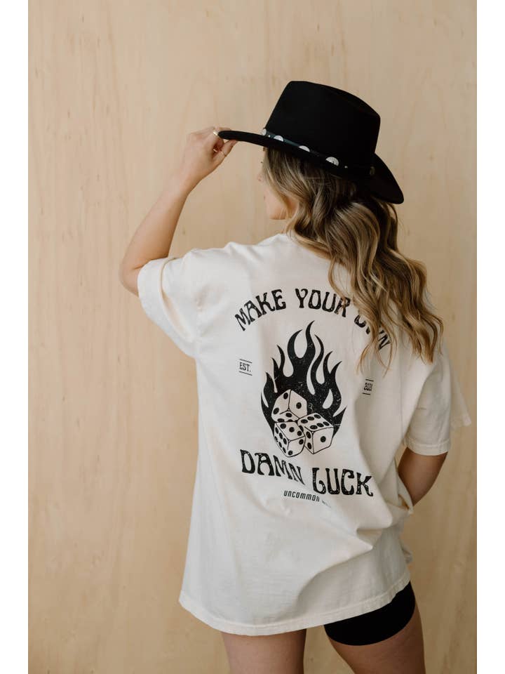 Uncommon Wild - Wholesale Screen Printed T-Shirt - Women's - Make Your Own Damn Luck Vintage Grunge Aesthetic Graphic Tee