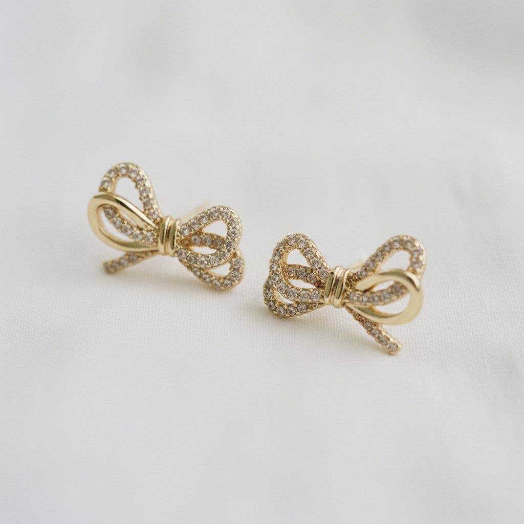 Ellemadera - Wholesale Stud/Post Earrings - Cubic Zirconia Knot Bow Stud Earrings1