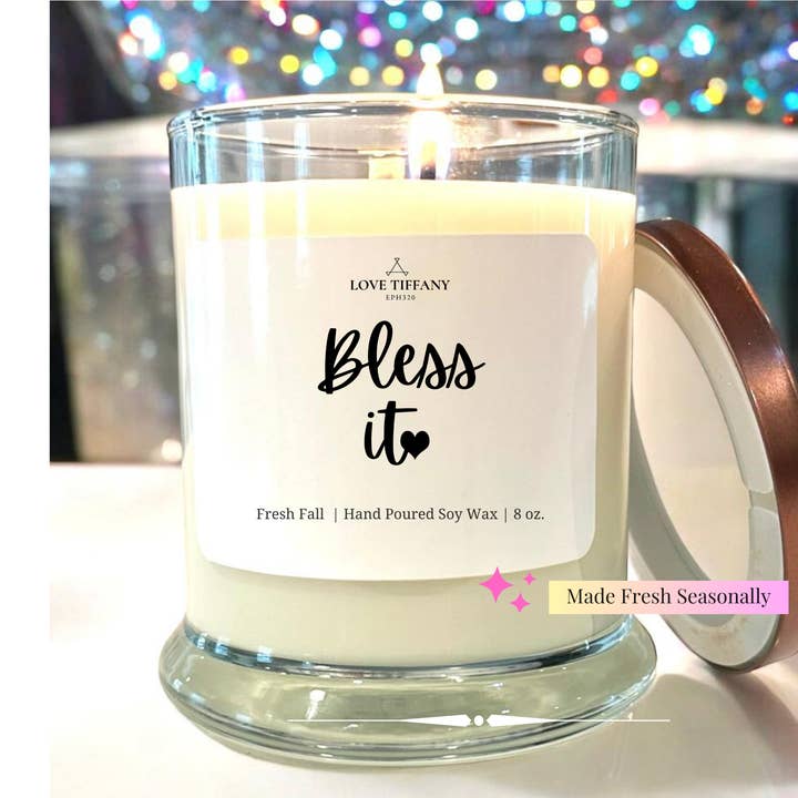 Bless It - Vela de soja de cristal de bourbon con tapa de metal para venta al por mayor de LOVE TIFFANY