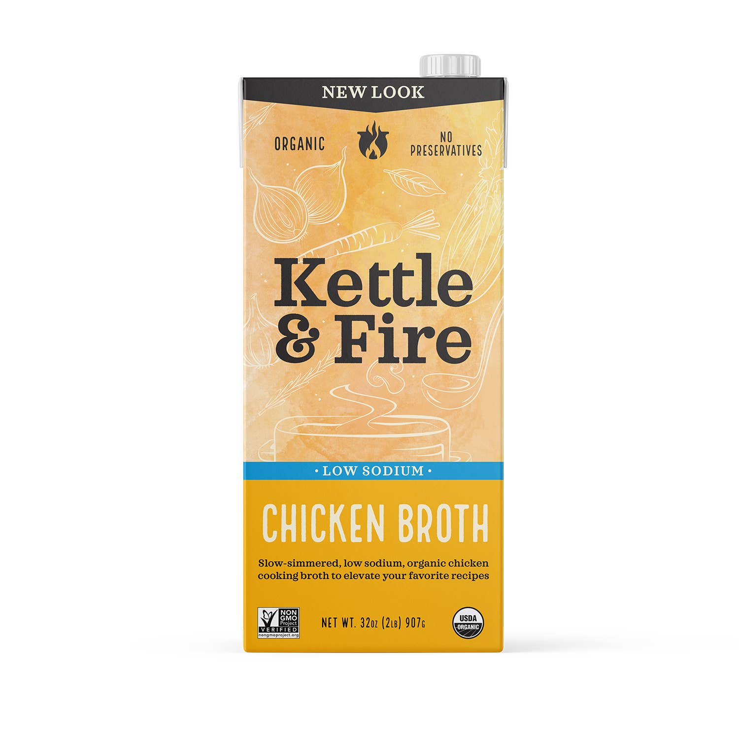 Kettle & Fire - Vente Bouillon - Bouillon de cuisson au poulet biologique faible en sodium 32 oz