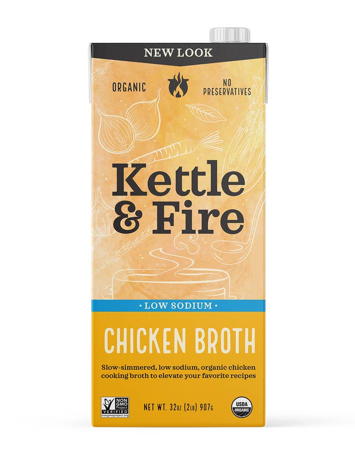 Bouillon de cuisson au poulet biologique faible en sodium 32 oz pour la vente par Kettle & Fire