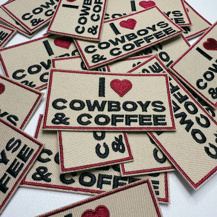 TEELUX - Wholesale Patch - 3" I Heart Cowboys & COFFEE - Embroidered Hat Patch1