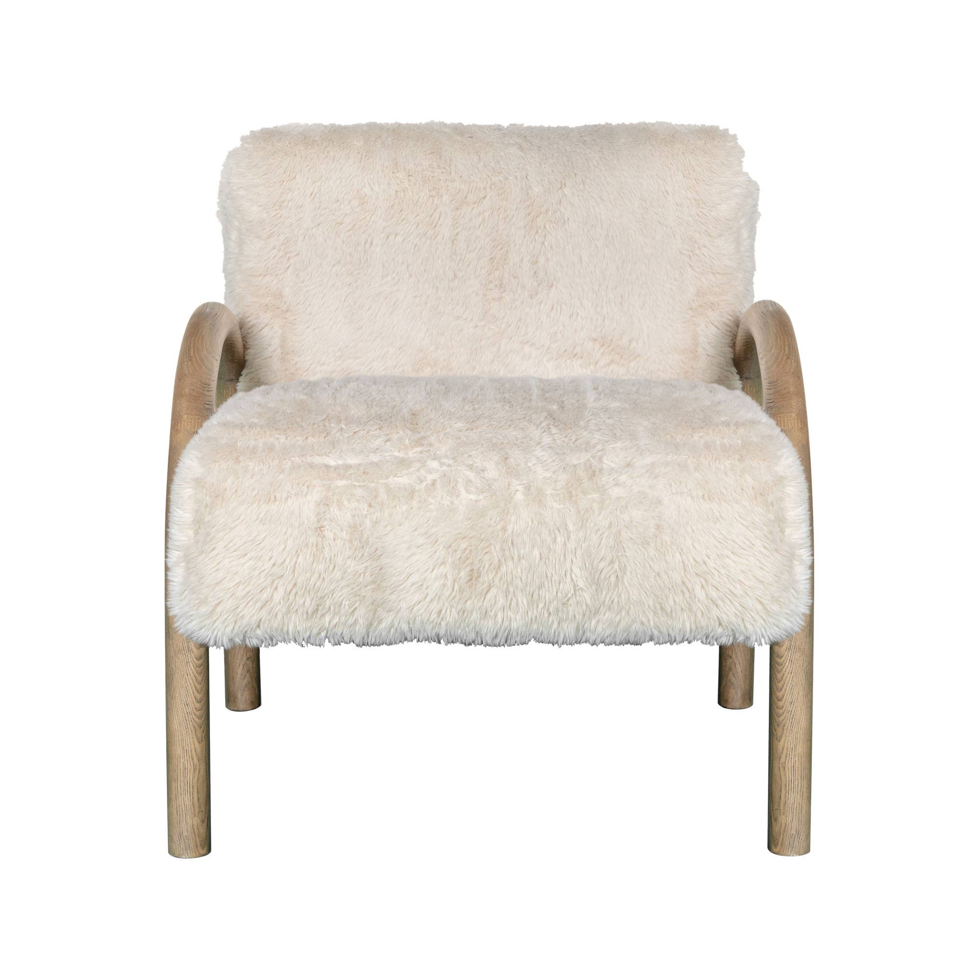 HomeRoots - Wholesale Chair - 30" Off White and Natural Faux Fur And Wood Arm Chair0