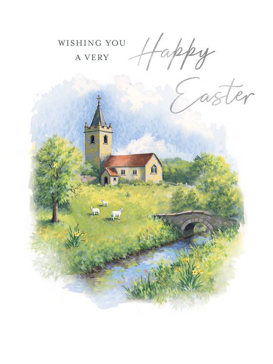 Easter Card, Open, Church scene for wholesale by Piccadilly Greetings
