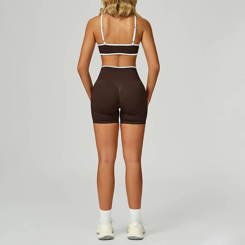 WONDERXFANS - Wholesale Activewear Set - Women's - Contrasting Color Sports Bra+High-waisted shorts 2-Piece Set9