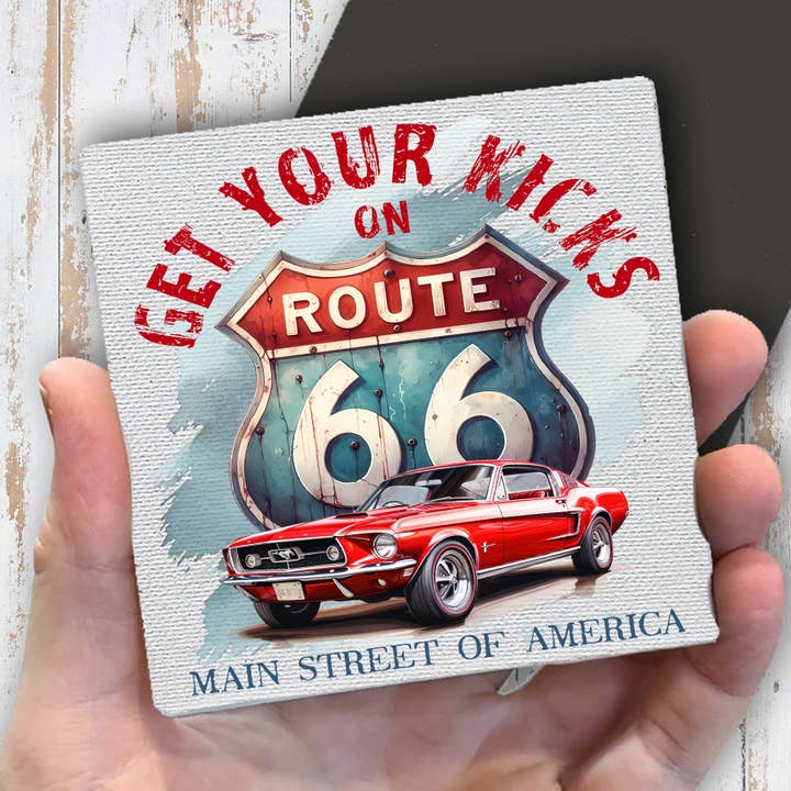 Route 66 Get your Kicks Mustang Magnet Fridge for wholesale by Avery Lane Gifts