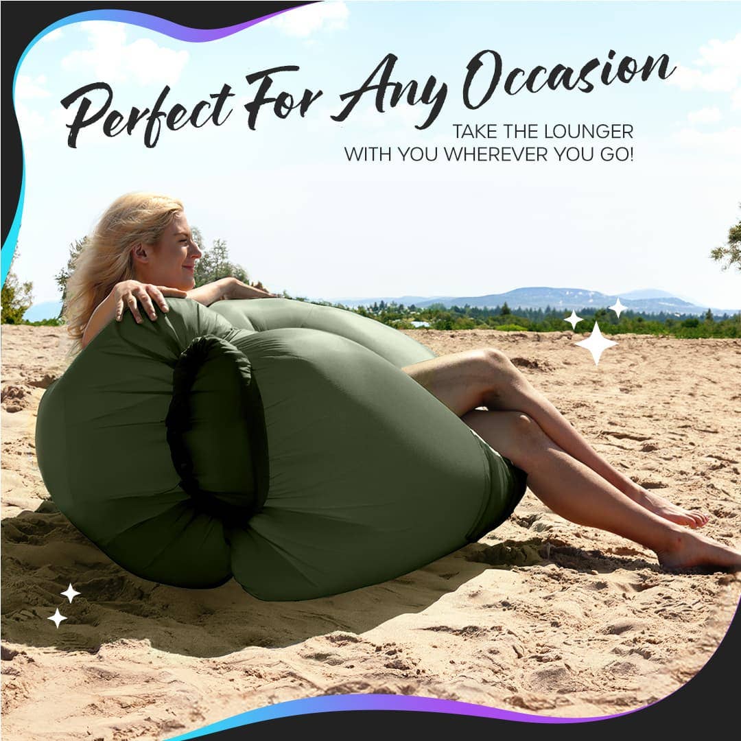 Nevlers - Wholesale Inflatables - Nevlers Military Green Inflatable Lounger with Travel Bag and Pockets8