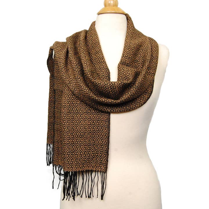 Alpaca Scarf - Baby Alpaca Fleece & Silk Handwoven Scarf Black & Gold (JUL162) for wholesale by My Comfy Apparel
