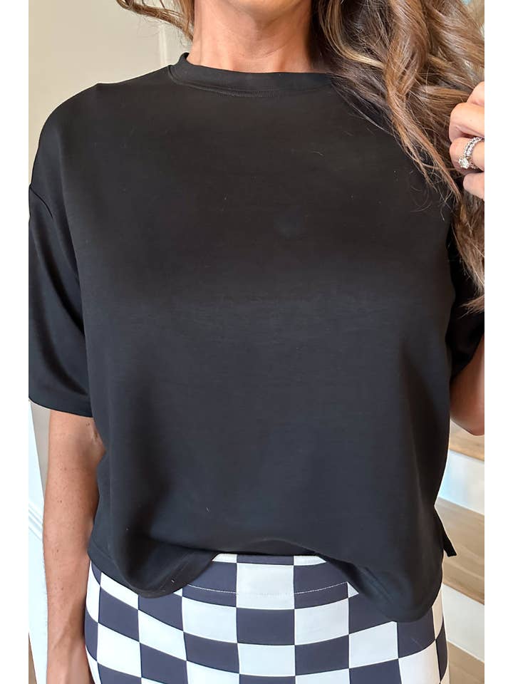 Casual Upgrade Half Sleeve Luxe Top- Black for wholesale on Faire2