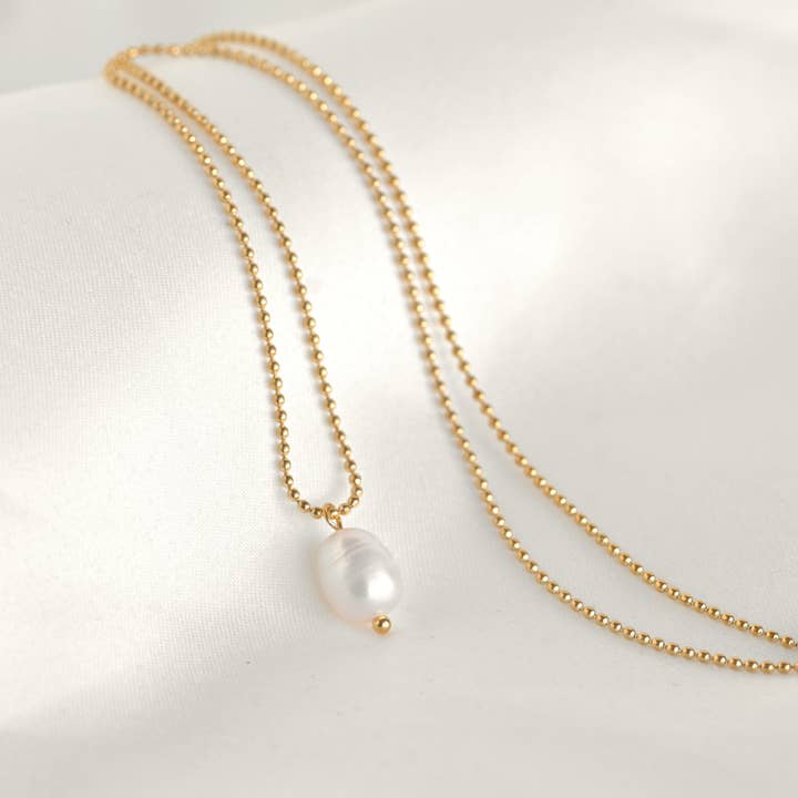 Dainty Pearl Pendant - Freshwater Pearl Ball Chain Necklace for wholesale by Blueyejewelry