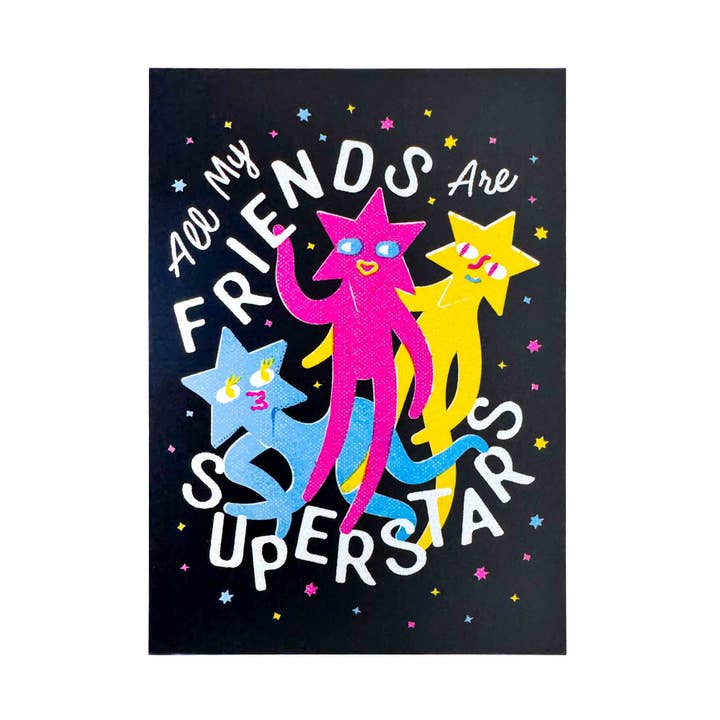 “All My Friends Are Superstars” Sassy Stars Postcard for wholesale by Wug Prints