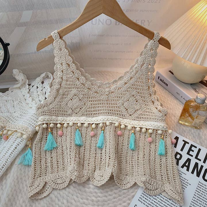 Funkyrel® Atzbranding Limited - Wholesale Knit Top - Women's - Vintage Fringe Hollow-Out Sleeveless Knit Vest