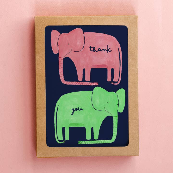 Grußkarten-Set „Groovy Animals Thank You“ in Box für den Großhandel von Honora Papers