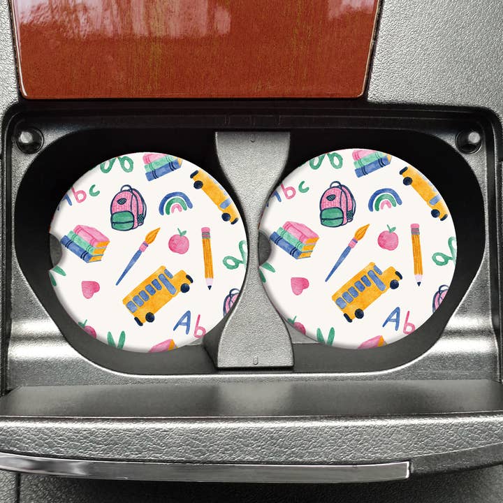 School Car Coasters, Coquette Car Coasters, Teacher Gift for wholesale by Mugsby