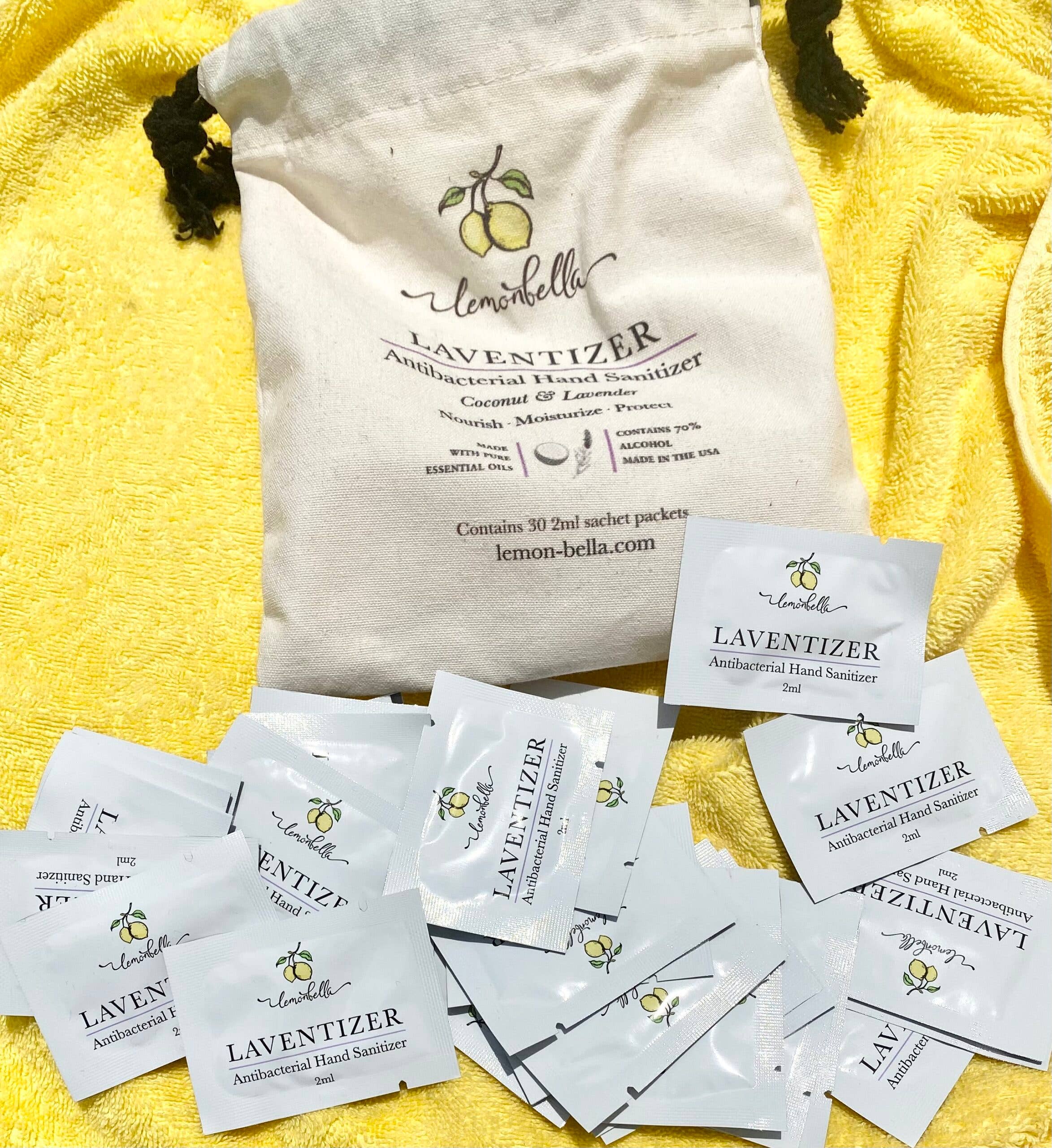 Lemonbella – Engroshandel Hånddesinfektionsmiddel – Laventizer 30 Pack engangsposer til håndrensere4