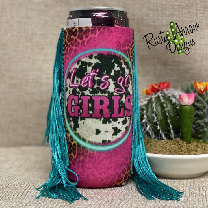 Koozie à franges Slim Neon Let's Go pour filles pour la vente par RAD Wholesale