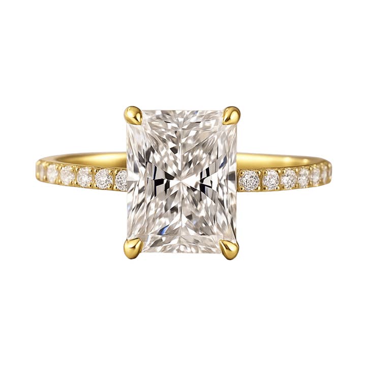 Anello di fidanzamento con diamante taglio radiante da 2 carati con fascia di diamanti pavé per la vendita all'ingrosso da parte di Evara Jewelry