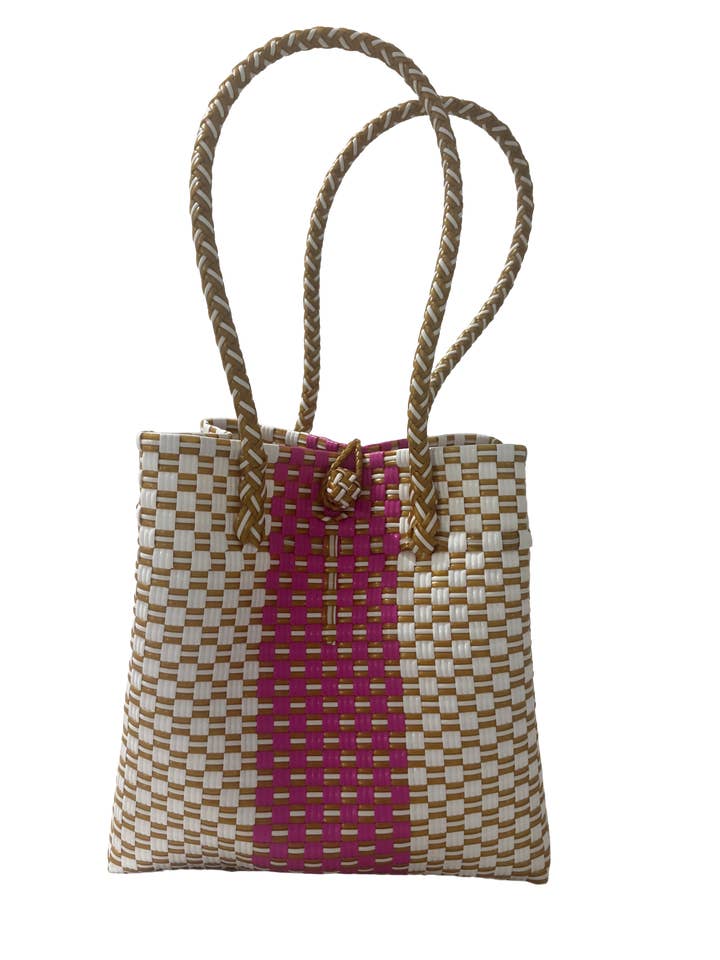 Duchess Bloom Designer Tote Fuchsia Stripe Natural Weave for wholesale by Pure Di Casa