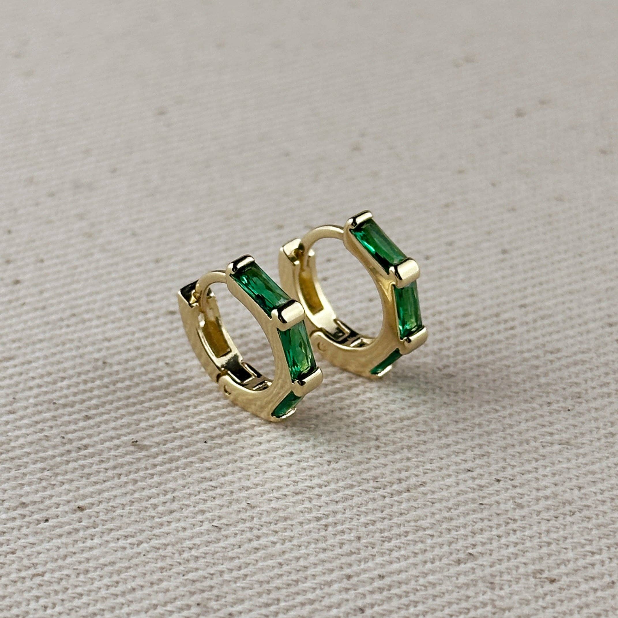 GoldFi - Wholesale Hoop Earrings - 18k Gold Filled Colored Baguette CZ Clicker Hoop Earrings10