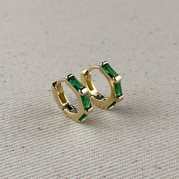 GoldFi - Wholesale Hoop Earrings - 18k Gold Filled Colored Baguette CZ Clicker Hoop Earrings10