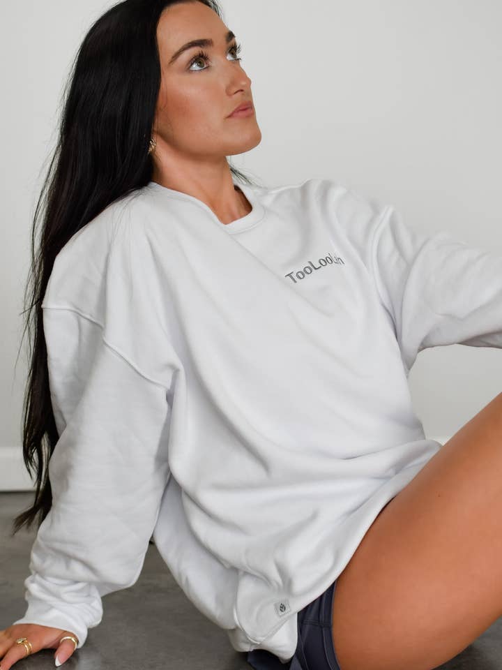 Baseline Embroidered Sweatshirt - White for wholesale by TooLooLah