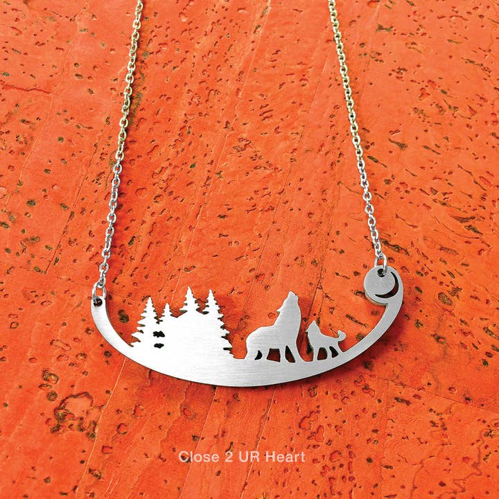 Close 2 UR Heart - Wholesale Pendant/Charm Necklace - Two Wolves Stainless Steel Necklace