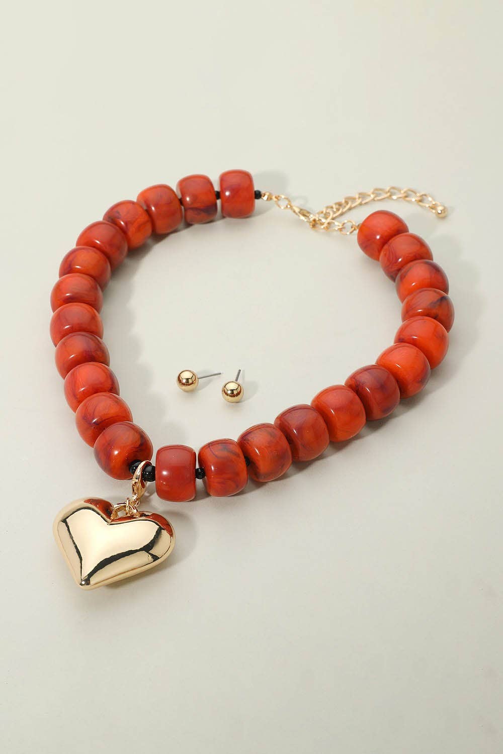 anbfashion – wholesale Beaded/pearl necklace – PUFFY HEART PENDANT BEADED NECKLACE 5