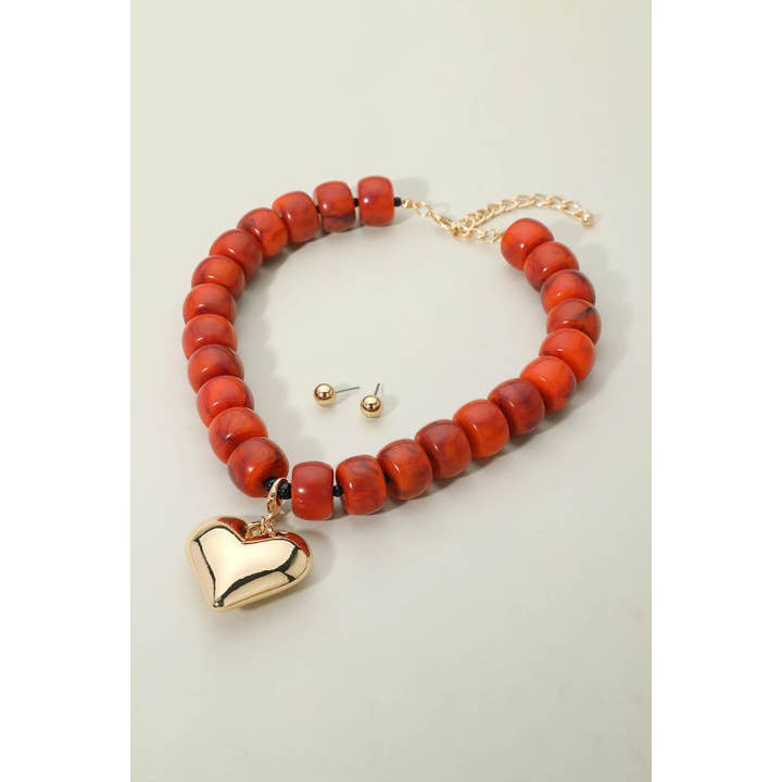 anbfashion - Wholesale Pendant/Charm Necklace - PUFFY HEART PENDANT BEADED NECKLACE TNE-23845