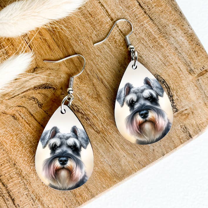 Eartherella Soap & Candle Co., LLC - Vente Boucles d'oreilles pendantes - Boucles d'oreilles pendantes en forme de goutte avec empreinte de chien SCHNAUZER0