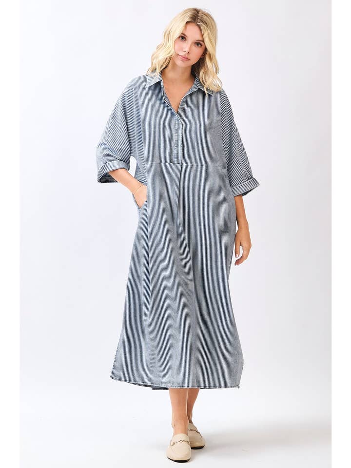 WASHED STRIPED PRINT COLLARED MAXI SHIRT DRESS and other Purchase Wholesale chambray dress. Free Returns & Net 60 Terms on Faire trending on Faire.