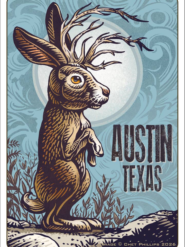 The Austin Jackalope 13" x 19" print for wholesale by ChetArt