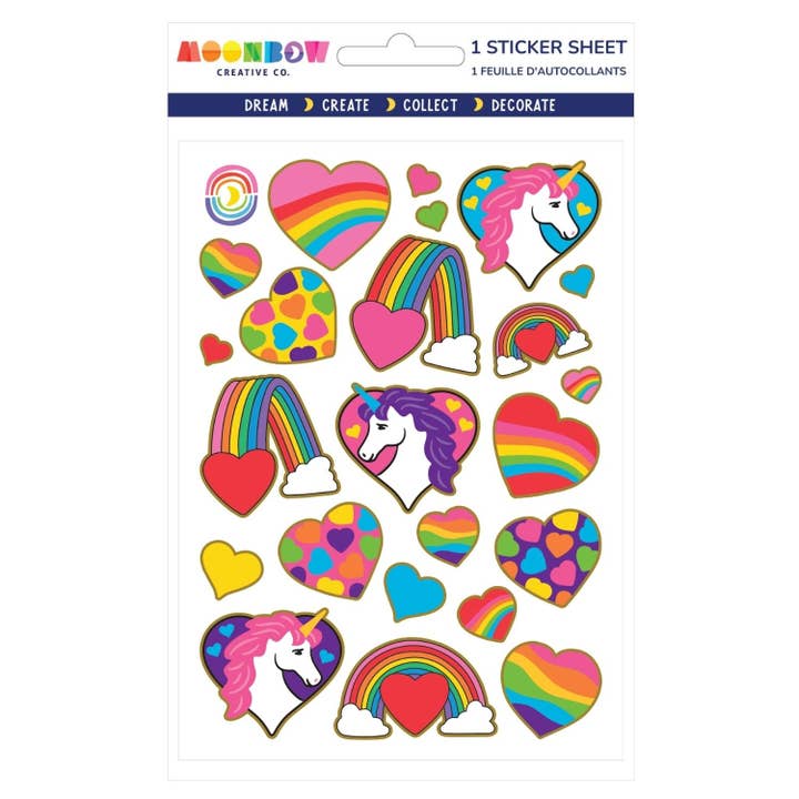 80s Hearts n Unicorns Gold Foil Sticker Sheet
for wholesale by Moonbow Creative Co.