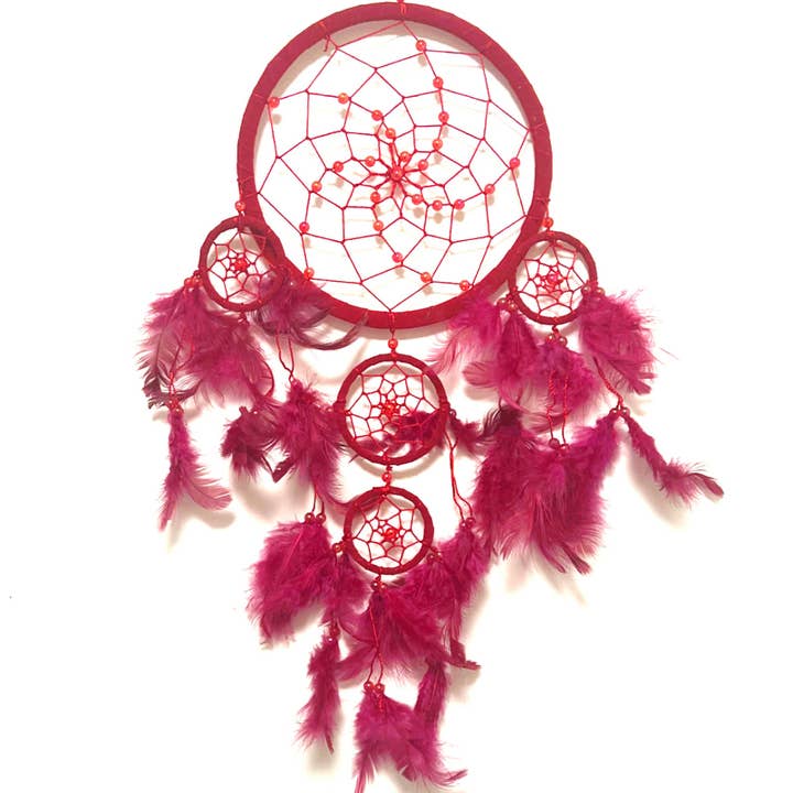 The Perfect Gift Shop UK Limited - Wholesale Dream Catcher - LARGE RED LEATHER SUEDE ROUND DREAM CATCHER