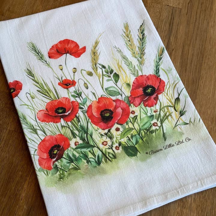 Brown Lillie – Großhandel Geschirrtücher – Rote Mohnblumen 28" Bestes Geschirrtuch | 100% Ringspun-Baumwolle