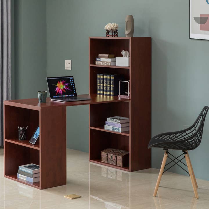 Quickway Imports - Wholesale Bookcase - Computer Writing Workstation Table with Combo Bookshelf Book