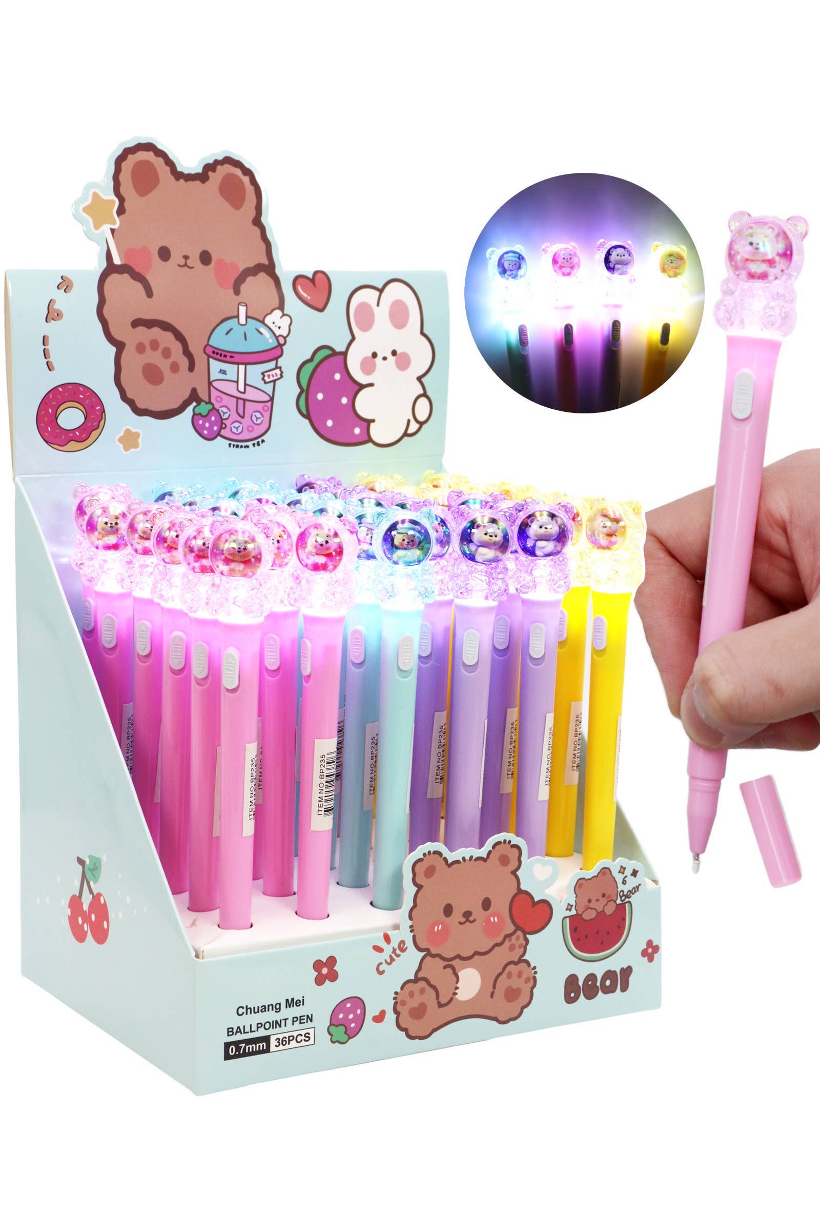 ASSORTED Teddy Bear Astronaut Led Light-up Pen - 36 Pcs for wholesale on Faire0