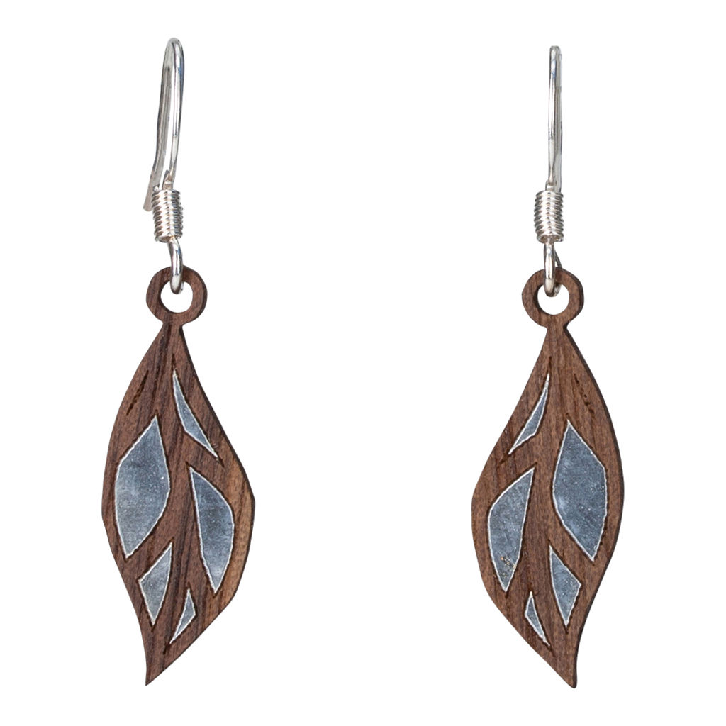 Woodcutts Inc. - Wholesale Dangle Earrings - Feather Leaf Twig Earring with Silver Foil Accent0