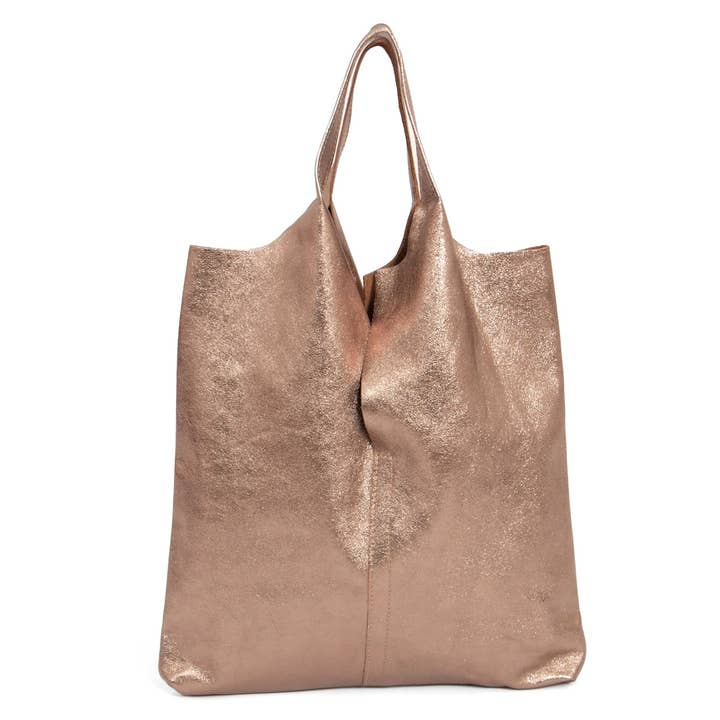 Paloma Italian Leather Shoulder Bag - Champagne, Metallic for wholesale by Sarta