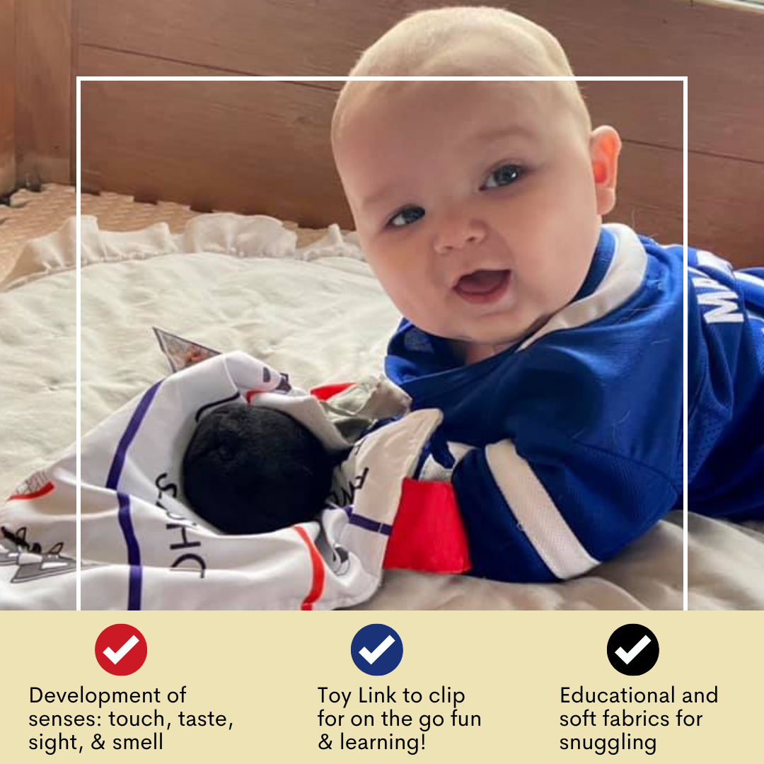 Baby Jack and Company - Wholesale Security/Cuddle Blanket - Baby - Hockey Puck Baby Learning Lovey Tag Stroller Toy 10" x 10"5