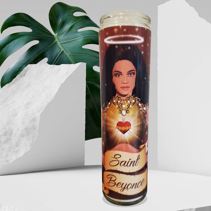 Texrah – wholesale Votive candle – Saint Beyonce Queen Bey Bee Icon Celebrity Prayer Devotional1