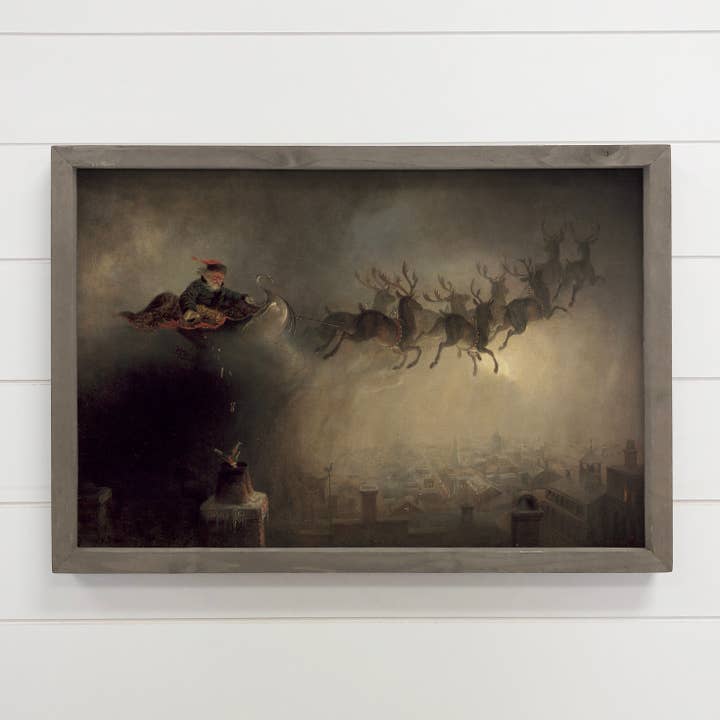 Hangout Home - Wholesale Art Print - Santa Sleigh Christmas Night - Vintage Santa Canvas Art