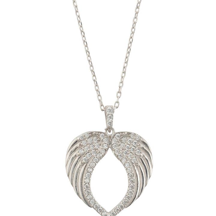 Latelita - Wholesale Pendant/Charm Necklace - Protective Heart Angel Wing Pendant Necklace Silver