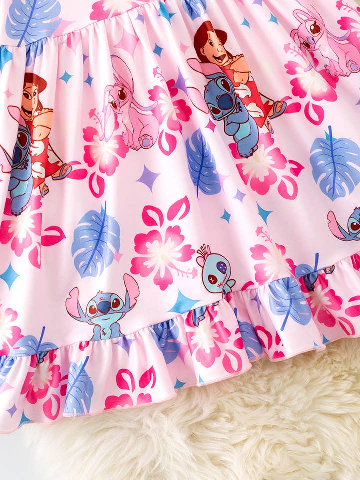 Kids Charm Online - Wholesale Dress - Kids - Lt.pink character printed girls dress w/bubble sleeve. DRG51603 AMY