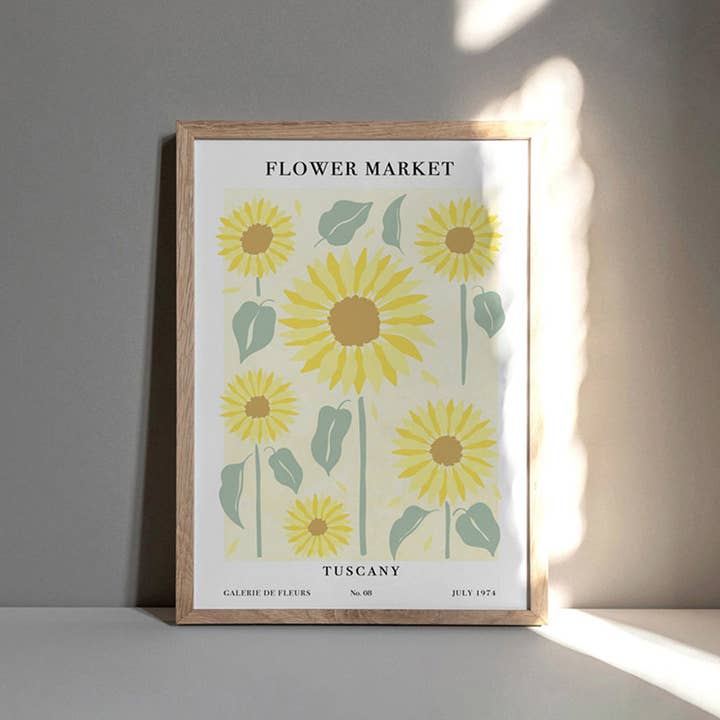 PRINT AND PROPER - Vente Affiche d'art - Impression murale sur le marché aux fleurs en Toscane. Poster Pastel Sunflower