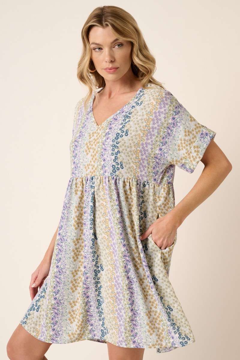 mittoshop - Wholesale Dress - Women's - FLOWER PRINT V NECK BABYDOLL MINI DRESS6